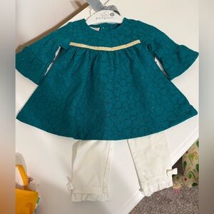 First Impressions 3-6mos Turquoise Lace Dress with leggings NWT